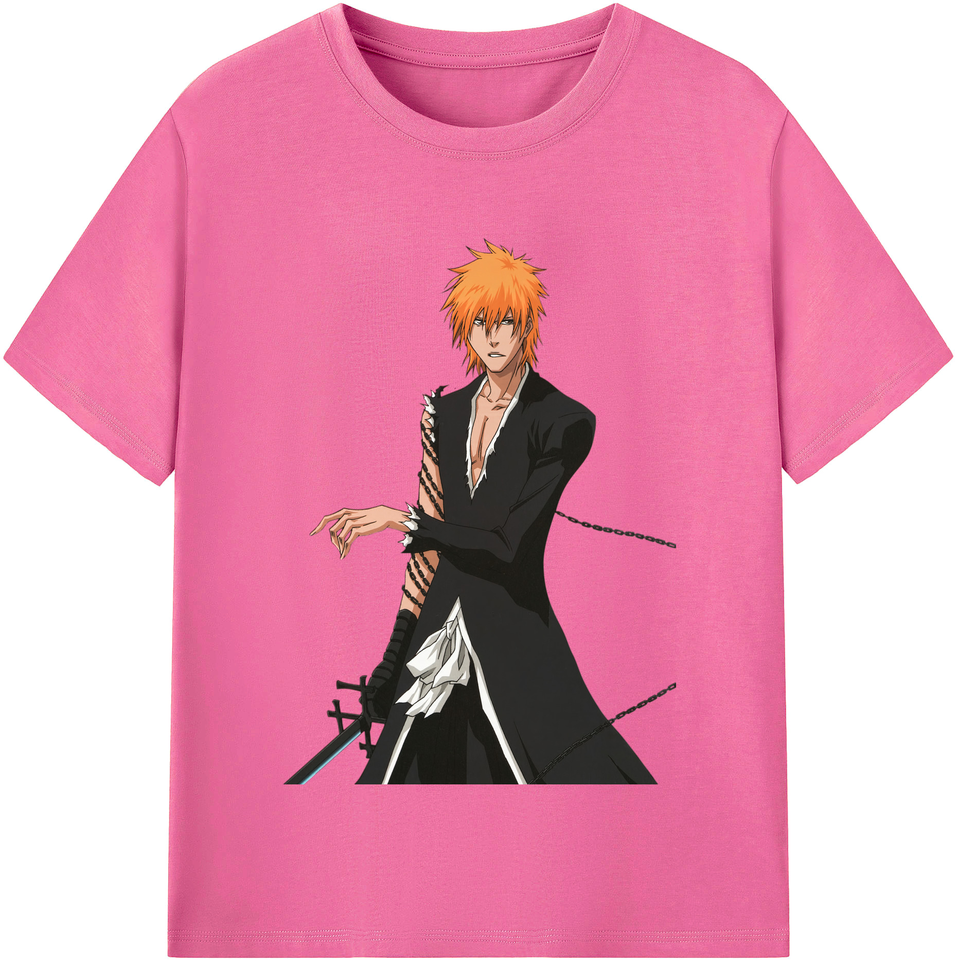 （画像用） ブリーチ 黒崎一護（くろさき いちご）BLEACH Kurosaki Ichigo レディースカジュアルプリントTシャツ（綿100％）